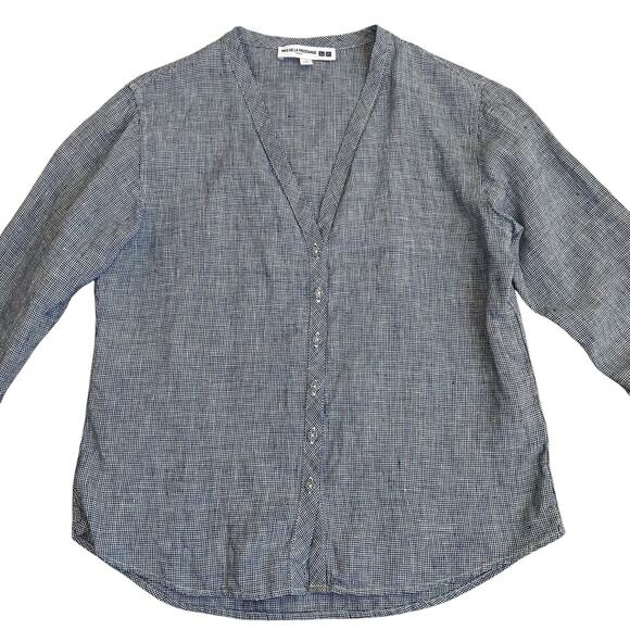 Ines De La Fressange for Uniqlo Sz M 100% Linen Button-down Shirt Blouse Navy - Picture 7 of 16